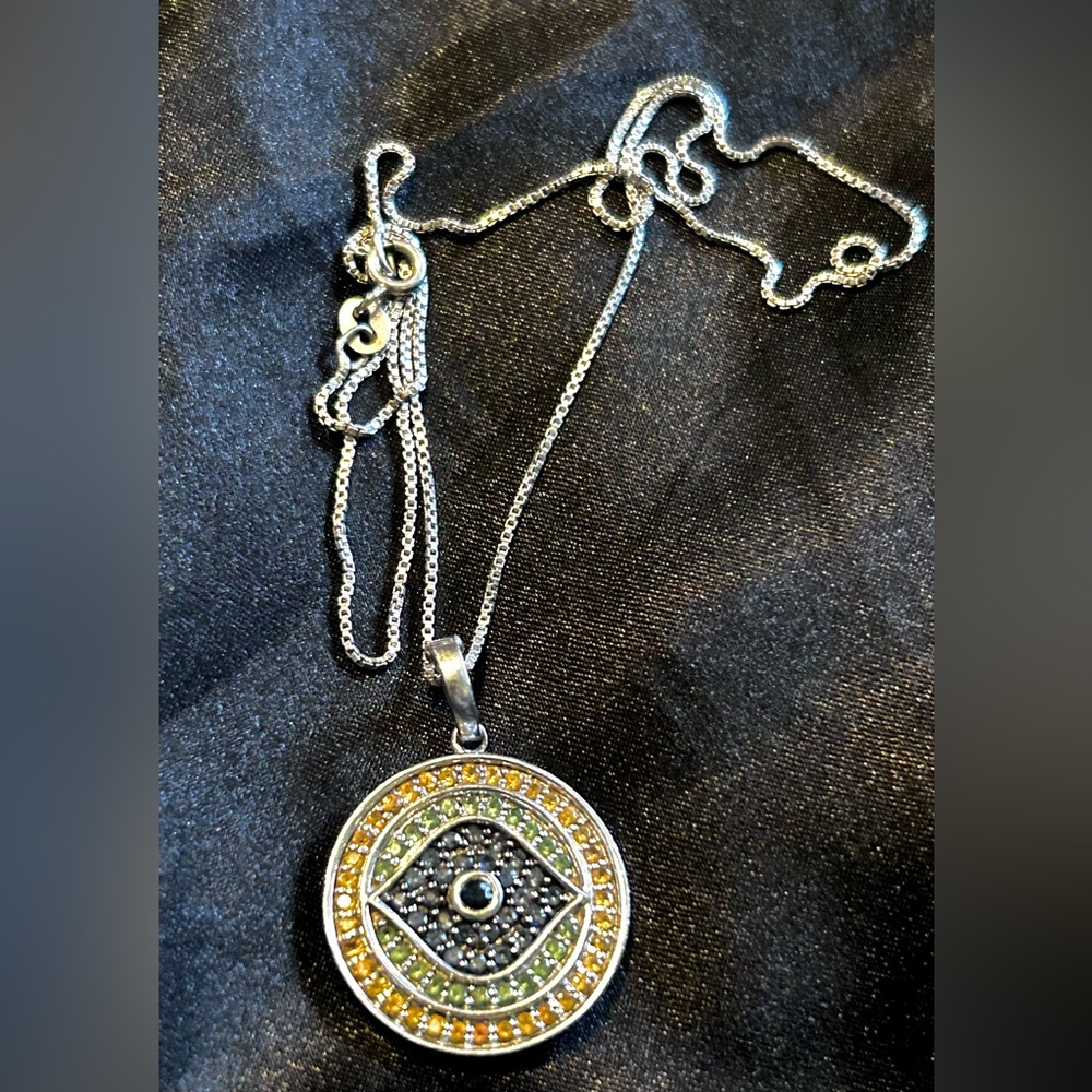 Multi gemstone 925 evil eye necklace